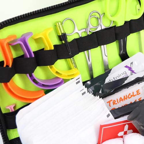 Lightning X Mid-Sized First Responder EMT Bag | LXMB25 | Fully Stocked w/ 240+ First Aid, EMS & Trauma Supplies - Fluorescent Yellow - color: Fluorescent Yellow