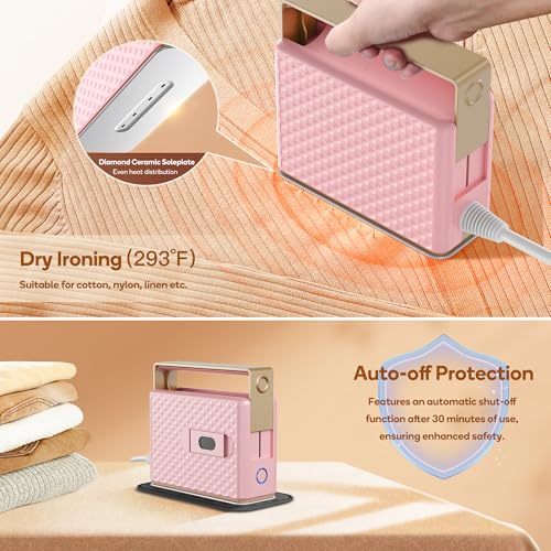 Newbealer 100-240V Travel Steam Iron, 2in1 Handheld Steamer, 120ml (Pink) | Compact for Global Trips & Vacations, Non-Stick Ceramic Soleplate, Heats in 20s, 360° Steaming Anti-Spill, Auto-Off, 1.5 lbs - color: Pink