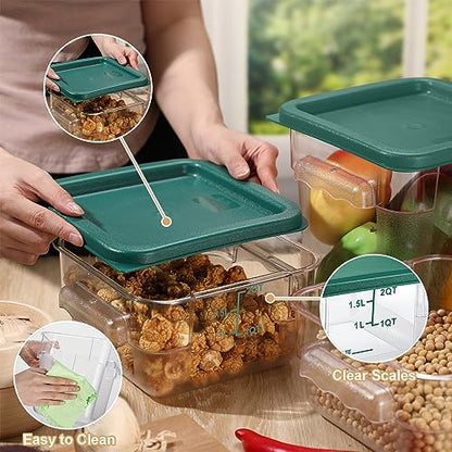Barydat 4 Pcs Square Food Storage Containers with Lids Measurement Scales, 2qt & 4qt Clear Plastic Stackable Containers for Dough Proofing Baking Kitchen Restaurant and Pantry Organization(Green) - color: Green