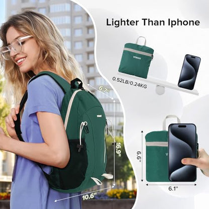 VPBAGE 15L Water-resistant Hiking Daypack, Small Backpack Travel Outdoor, Lightweight Day Pack with Tool Loops - color: Dark Green