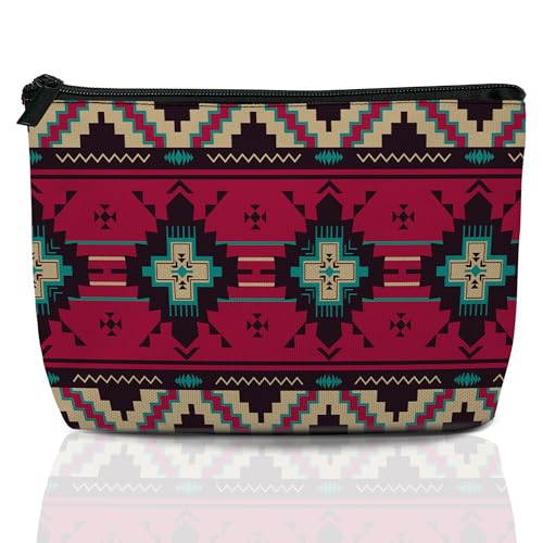 Makeup Bag Aztec Ethnic Cosmetic Bags for Women Mini Portable Western Native American Travel Toiletry Bag Organizer Make up Brushes Aesthetic Accessories Waterproof Storage Bags - color: Aztec Ethnic