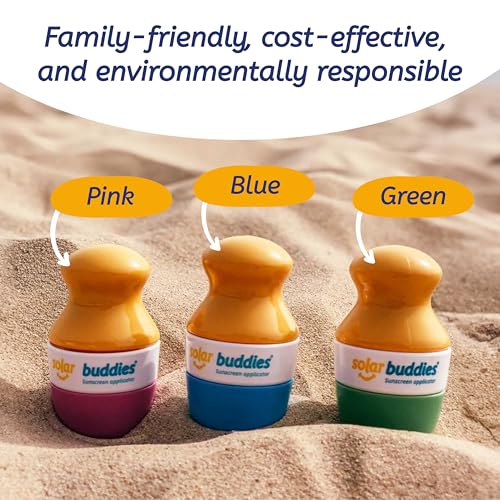 Pink Bag Bundle Solar Buddies Refillable Roll On Sunscreen Suncream Applicator Bag Bundle With Applicator Carabina Clip For Families, Kids, Adults, Travel Set, With A Free Sticker Pack (Pink) - color: Pink