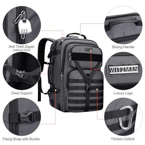 WITZMAN Carry On Travel Backpack for Men Large Convertible 45L Fit 17 Inch Laptop Backpack 3 in 1 Bag for Airline Approved(B688 Silvery Grey) - color: Silvery Grey