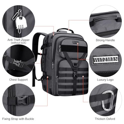 WITZMAN Carry On Travel Backpack for Men Large Convertible 45L Fit 17 Inch Laptop Backpack 3 in 1 Bag for Airline Approved(B688 Silvery Grey) - color: Silvery Grey