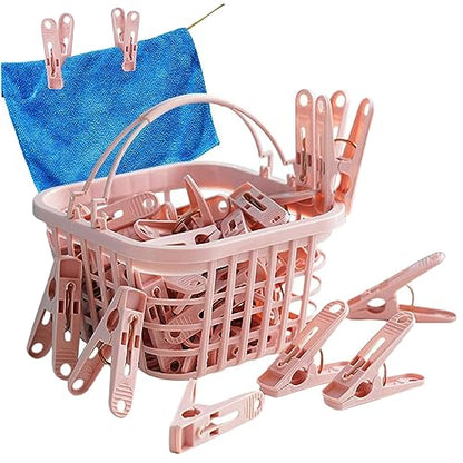 Pegs for Washing Line 31Psc Non Slip Windproof PP Material Pegs with Basket Multifunctional Fastening Waterproof Laundry with Spring.. - color: Pink