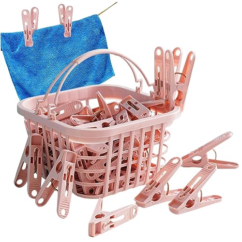 Pegs for Washing Line 31Psc Non Slip Windproof PP Material Pegs with Basket Multifunctional Fastening Waterproof Laundry with Spring.. - color: Pink