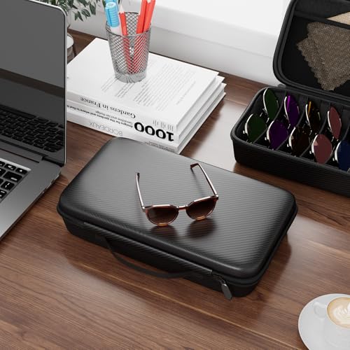 Travel Sunglasses Organizer, Hard Shell Sunglass Case Adjustable Slots for Multiple Sunglass Eyeglass Case - style: Black + 8 Slots