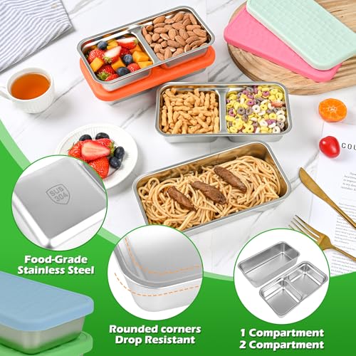 4 Pack 15 oz Stainless Steel Food Storage Containers with Silicone Lids, Leakproof Single Compartment Metal Containers, Reusable Lunch Boxes for Meal Prep, Leftovers, Travel, Camping, Fridge Storage - color: 1 Compartment – A