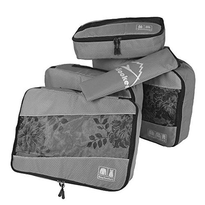 5 Set Packing Cubes for Travel Large Suitcase Luggage Organizer Bags Travel Accessories Vacation 4 Cubes 1 Laundry Pouch Bag - color: Gray