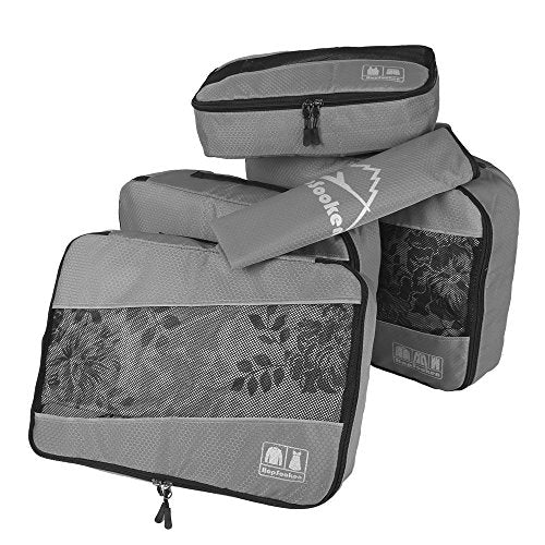 5 Set Packing Cubes for Travel Large Suitcase Luggage Organizer Bags Travel Accessories Vacation 4 Cubes 1 Laundry Pouch Bag - color: Gray