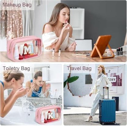 Personalized Initial Clear Makeup Bag Cosmetic Bags Travel Toiletry Bag Essentials Emergency Pouch Gifts for Girls Girlfriend Kids Birthday Graduation Teacher (Pink M) - style: M