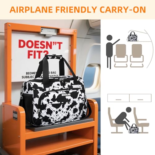 Travel Duffle Bag for Women, Underseat Carry On luggage Bag Foldable Overnight Weekender Hospital Bag Lightweight Airplanes Personal Item Travel Tote Bag for Women Birthday Gifts, 16IN Cow Print - color: Cow Print, size: 16IN