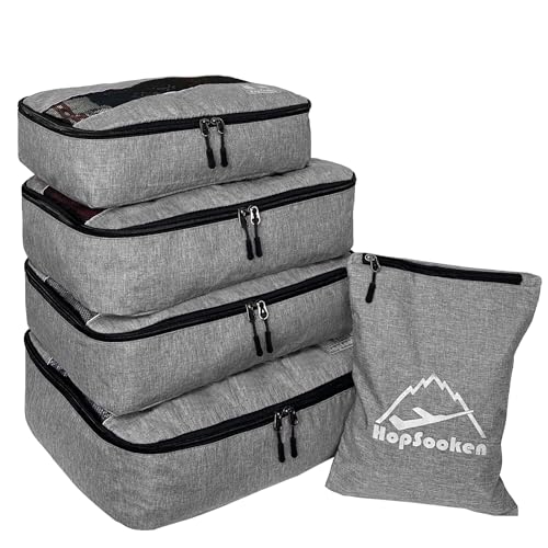 5 Set Packing Cubes for Travel Large Suitcase Luggage Organizer Bags Travel Accessories Vacation 4 Cubes 1 Laundry Pouch Bag - color: Snow Gray