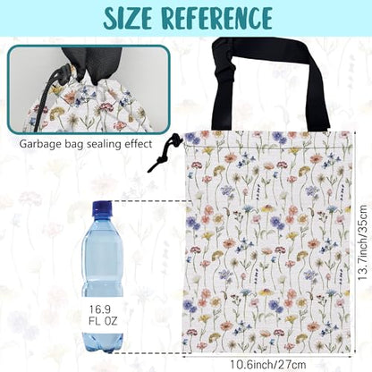 Car Garbage Bag Watercolor Wildflowers Drawstring Car Trash Bag Hanging for Back Seat with Adjustable Buckle Canvas Vehicle Trash Can Easy-to-Install - color: Watercolor Wildflowers