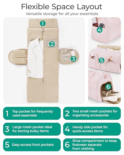 BAGSMART Garment Duffel Bag, Convertible 2-in-1 Puffy Water-Resistant Carry-On with Shoe Compartment, Light Pink - color: B-Light Pink