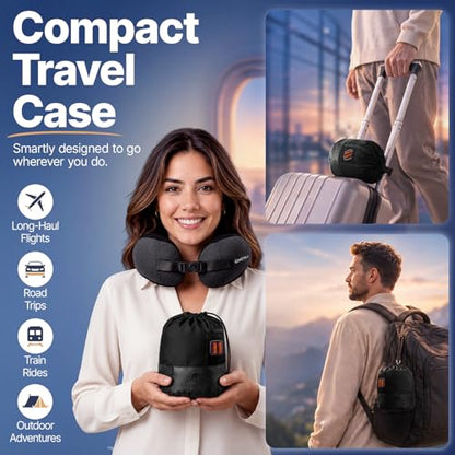 ComfyNap® Versatile Travel Neck Pillow for Airplane [Patented], 9 Positions in 3 Techniques, Plane Pillow with Pure Memory Foam, Travel Pillow with HeadRest Flight Sleep, Travel Essential - Mercury - color: Mercury