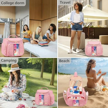 Large Toiletry Bag for Women Men,Bathroom Bag,Water Resistant Shower Bag,Makeup Bag,Toiletry Bags for Traveling,Hanging Toiletry Bag with Transparent Waterproof Phone Pocket (Pink) - color: Pink