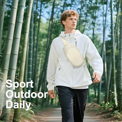 Small Sling Bag with RFID Blocking, Mini Fanny Pack for Women and Men, Convertible Crossbody Anti Theft Chest Bag for Travel Hiking Running, Beige - color: Beige