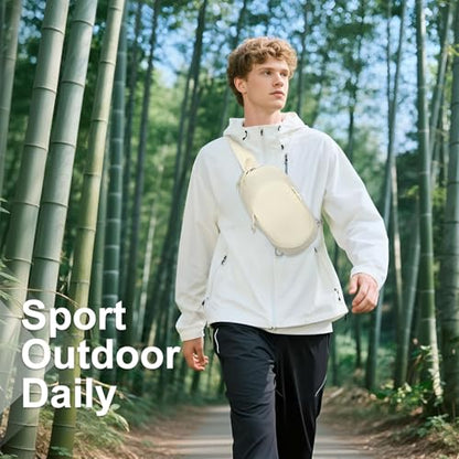 Small Sling Bag with RFID Blocking, Mini Fanny Pack for Women and Men, Convertible Crossbody Anti Theft Chest Bag for Travel Hiking Running, Beige - color: Beige