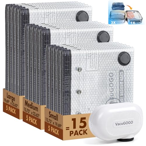 Travel Vacuum Storage Bags with Pump, Carry-on Luggage Compression Bags + Portable Electric Pump, 80% Space Saver for Clothes, Vacuum Seal Bags for Clothing Packing Travel, Pack of 15 - size: 15 Combo Bags + Electric Pump