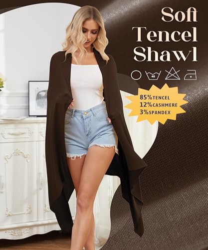 Tencel Cashmere Shawl Wraps for Women,Pashmina Stole Airplane Travel Wool Scarf Blanket Wrap Lightweight UPF 50+ - color: Brown