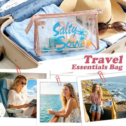 COSHAYSOO Sunscreen Bag Clear Makeup Toiletry Pouch Beach Vacation Essentials for Women Teen Girls Trip Gifts Summer Pool Travel Must Have Accessories Waterproof Stuff - color: Multi-Salty Soul