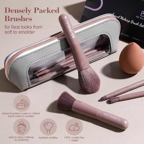 BS-MALL 14 Pcs Makeup Brushes Set with 1 Pcs Makeup Sponge – Essential Foundation Powder Concealers, Eye Shadows, Blush Makeup Brushes with Travel Makeup Case (Brown) - color: Brown