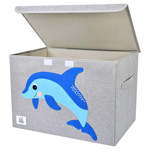 Foldable Large Kids Toy Chest with Flip-Top Lid, Collapsible Fabric Animal Toy Storage Organizer/Bin/Box/Basket/Trunk for Toddler, Children and Baby Nursery (Dolphine) - color: Dolphine