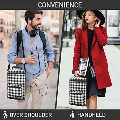 Opux 2 Bottle Wine Tote Carrier, Insulated Cooler Bag for Travel Picnic, Leakproof Padded Case, Wine Gifts for Women & Men, Plaid Buffalo White - color: Buffalo Plaid White