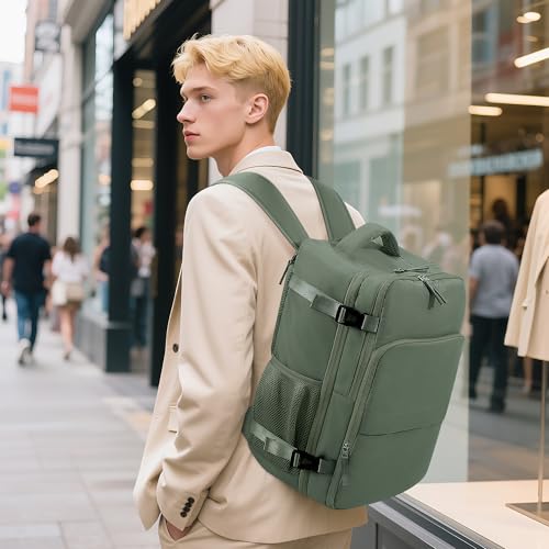 Sinaliy Travel Backpack, Carry on Flight Approved Backpack with Multi-Pockets, TSA Waterproof 17.3inch Laptop Backpack, Personal Item Travel Bag for Men Women, Army Green - color: Army Green, size: X-Large