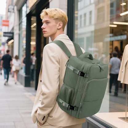 Sinaliy Travel Backpack, Carry on Flight Approved Backpack with Multi-Pockets, TSA Waterproof 17.3inch Laptop Backpack, Personal Item Travel Bag for Men Women, Army Green - color: Army Green, size: X-Large