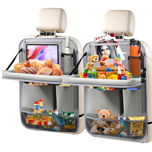 2Pack Car Backseat Organizer with Foldable Table Tray,6 Storage Pockets Car Storage Organizer with Tablet Holder,Car Seat Back Protectors Kick Mats Travel Accessories (Grey) - color: Grey, size: 2 Pack with Food Tray