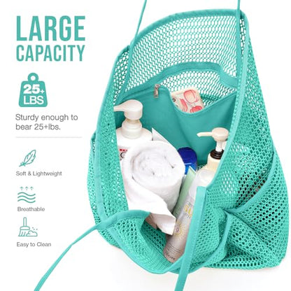 KPX Beach Bag with Mini Pocket, Summer Beach Tote Bags for Women Large Foldable Mesh Swimming Pool Travel Bags - Sandproof - color: Teal