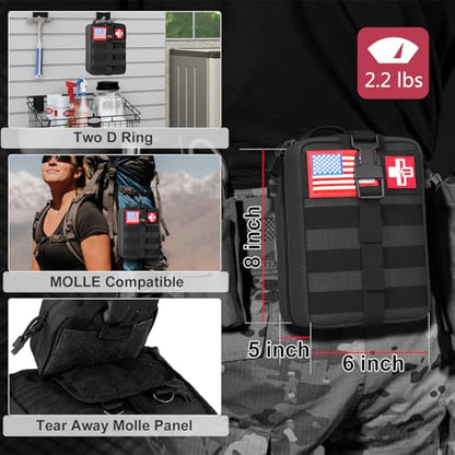 [New Upgrade] First Aid Kit, Survival Gear Outdoor Tactical Gear Set First Aid Kits Military Grade Molle System for Camper Travel Hunting Hiking and Adventures - color: Black