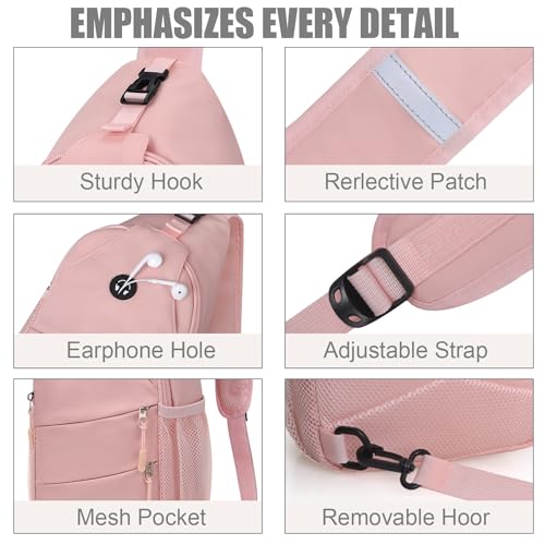 Pritent Crossbody Bags for Women Men Trendy Sling Bag Backpack Casual Chest Bag with Convertible Shoulder Strap - color: Pink, size: Medium