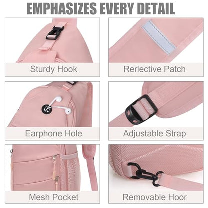 Pritent Crossbody Bags for Women Men Trendy Sling Bag Backpack Casual Chest Bag with Convertible Shoulder Strap - color: Pink, size: Medium
