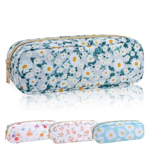 Nylon Floral Small Makeup Bag Slim Pouch, Cute Preppy Makeup Brush Bag Portable Make up Pouch with Zipper, Waterproof Travel Toiletry Bag Coin Purse Storage Organizer for Women Girls(Green Daisy) - color: Green-Daisy, size: Slim