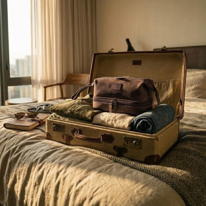 LEATHER VILLAGE Genuine Leather Dopp Kit – Large Travel Toiletry Bag with Waterproof Lining, Dual-Zip Design for Men & Women, Organizer for Shaving, Makeup & Essentials - Brown - color: Brown