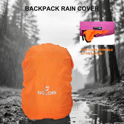 Goloni 45L Hiking Backpack Lightweight Foldable, Waterproof Camping Backpack with Rain Cover & Hiking Pole Mat Carrying System, Ergonomic Water Resistant Daypack for Trekking Travel Men Women Rose - color: Rose