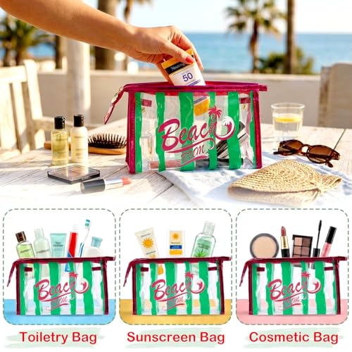 COSHAYSOO Sunscreen Bag Clear Makeup Toiletry Pouch Beach Vacation Essentials for Women Teen Girls Trip Gifts Summer Pool Travel Must Have Accessories Waterproof Stuff - color: Multi-Beach Bum