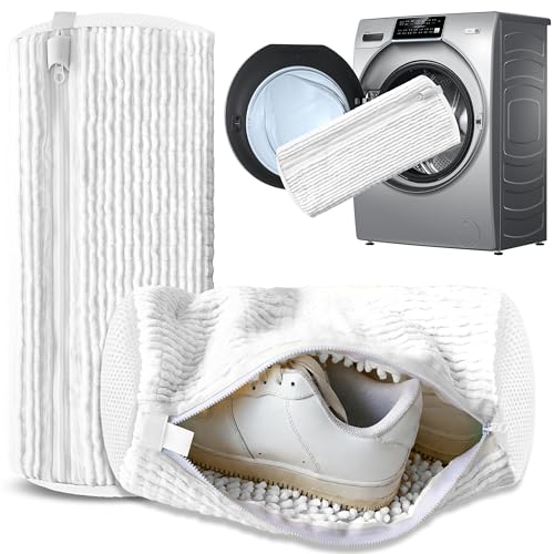 2Pcs Reusable Shoe Washing Machine Bag for Washer and Dryer:Free Up Hands, Prevent Deformation,shoe bag with Zipper Protection Design, Use for all Shoes,Sports Shoes (White) - color: A2-White