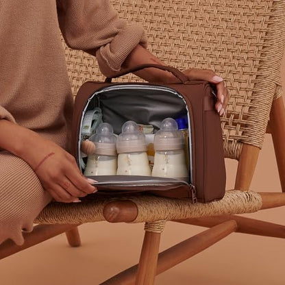 JuJuBe Insulated Bottle Bag, Breastmilk Cooler Fits 3 Baby Bottles, Storage Tote for Nursing Mom, Daycare & Travel, Lunch Bag w/Handle & Shoulder Strap (Espresso) - color: Espresso