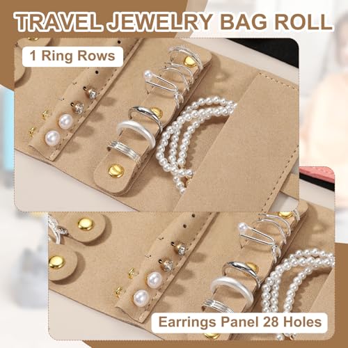 uxcell Travel Jewelry Bag Roll, Foldable Travel Organizer with Tie Close Microfiber Storage Roll for Earrings, Necklaces, Rings, Bracelets, Brooches, Valentine's Day Gifts, Gray - color: Gray