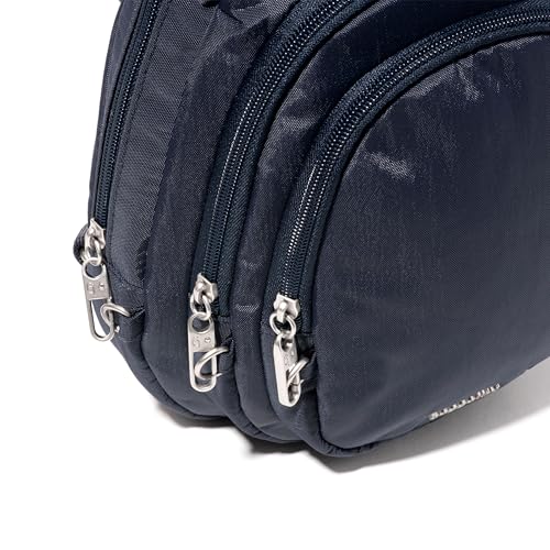 Baggallini Securtex® Anti-Theft Multi Zip Sling - Lightweight 8.6"x15.2" Travel Bag with Locking Zippers & RFID Protection - color: French Navy