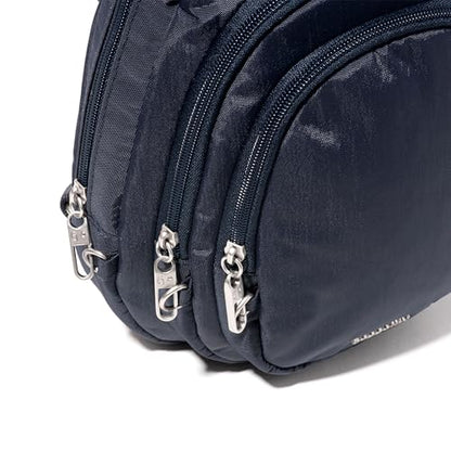 Baggallini Securtex® Anti-Theft Multi Zip Sling - Lightweight 8.6"x15.2" Travel Bag with Locking Zippers & RFID Protection - color: French Navy