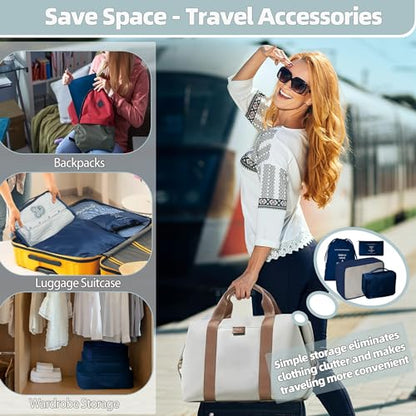 10 Pcs Set Packing Cubes - Travel Packing Organizers, Expandable Suitcase Organizer, Luggage Organizer Bags - color: DARK BLUE