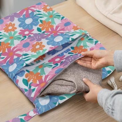ALVA ALVABABY 3pcs Cloth Diaper Wet Dry Bags Waterproof Reusable with Two Zippered Pockets Travel Beach Pool Daycare Soiled Baby Items Yoga Gym Bag for Swimsuits or Wet Clothes 3L-ZM18A - color: Nice little flower