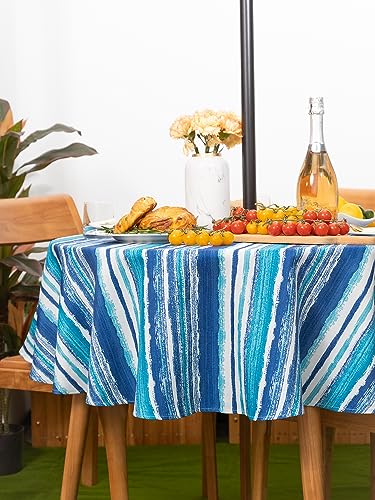 YiHomer Indoor Outdoor Tabletop for Spring Summer Decorations, Picnics and Dinner Parties - Stain and Water Resistant, Crayon Art (Ocean), Tablecloth, 60" Round - size: 60" (Round)