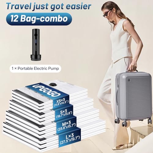 UPGOGO Travel Vacuum Bags for Luggage with Portable Electric Pump,Vacuum Seal Bags for Clothing,Packing Cubes Compression,Cruise Ship and Travel Essentials(Combo 12 Pack) - size: 12 Combo