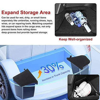 x xotic tech For Model Y 2022 2023 2024 2025 Rear Trunk Side Storage Organizer Bins Grocery Box with Lid Cover Packet Holder Compatible with Tesla Model Y (5-Seater, After July 2022) - size: Model Y 5-Seater (2022-up)
